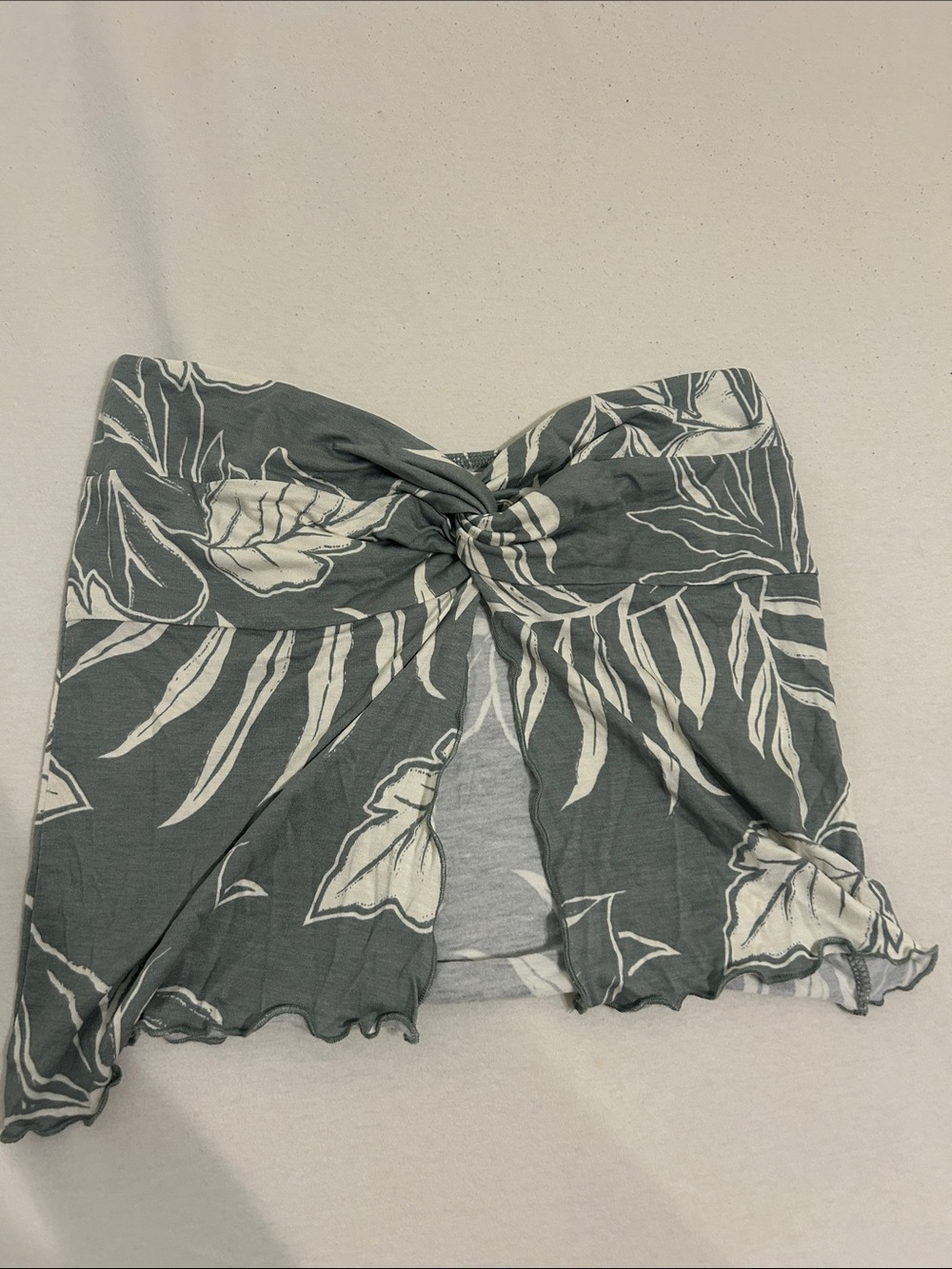 Ocean Drive Slate Green & Ivory Twist-Front Crop Top Cover Up